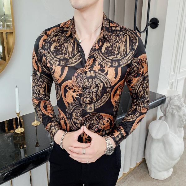 

2019 streetwear long sleeve mens casual shirt slim fit dress new tuxedo shirt stylish print shirts for men clothes, White;black