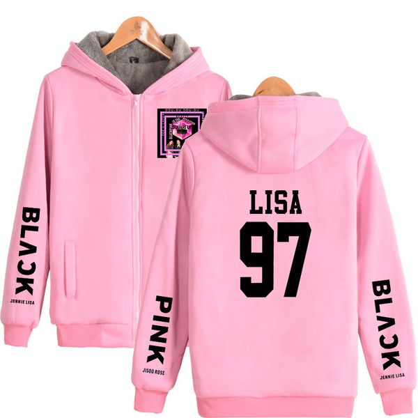 

blackpink zipper winter hoodies parkas fasion kpop new style pullovers casual warm hoodies zipper parkas 2019 sale, Black