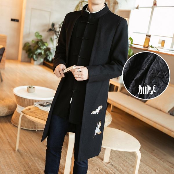 

traditional chinese long coat men's woolen winter jacket sz s-3xl, Red