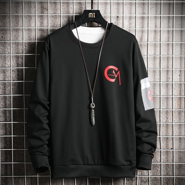

мужская дизайнерская толстовка с капюшоном круглый вырез свитер мужская тенденция повседневная свободная студенческая осень прилив мужской к, Black