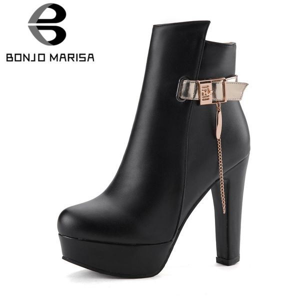 

bonjomarisa new arrival brand solid black ankle platform boots women autumn 2019 plus size 34-50 super high heels shoes woman