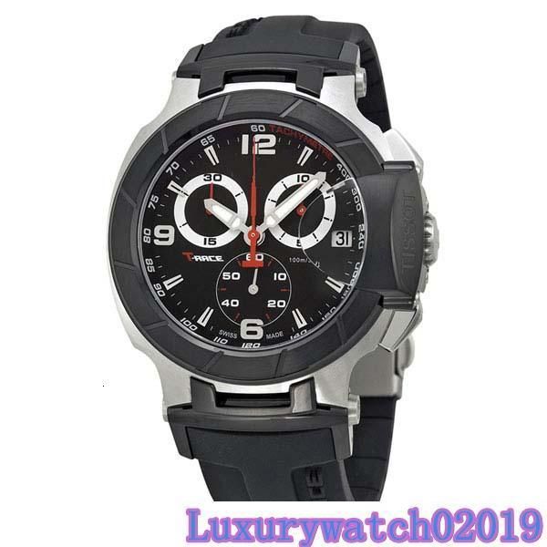 

watch quartz t-race chronograph black dial rubber silicone belt t race folding clasp watches mens sports wristwatches, Slivery;brown