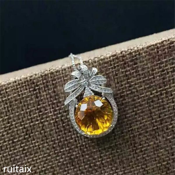 

kjjeaxcmy boutique jewels s925 pure silver inlay natural gourd crystal yellow crystal female style pendant + necklace inlay jew