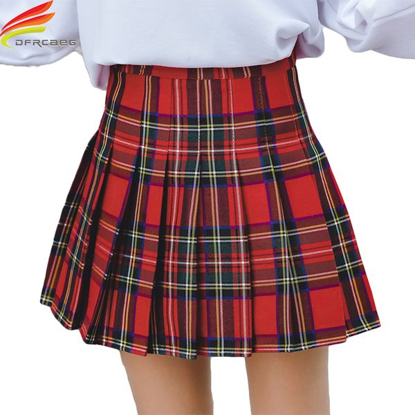 

mini skirt 2018 autumn clothes new arrivals red and blue plaid a line pleated skirt women korean fashion high waist skirts women, Black