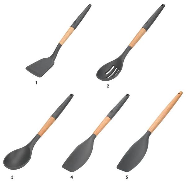 

1pc silicone cooking utensil kitchen cooking tools non-stick food grade silicone cooking tools with beech for baking cookware other dinnerwa
