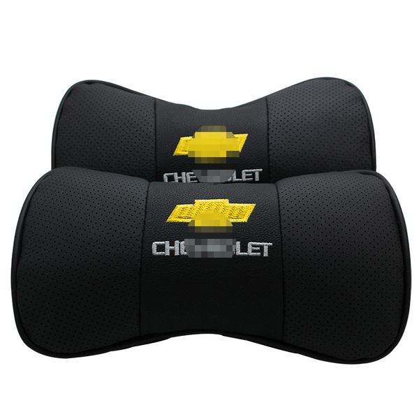 

2pcs car headrest pillow black leather look seat neck rest cushion for chevrolet
