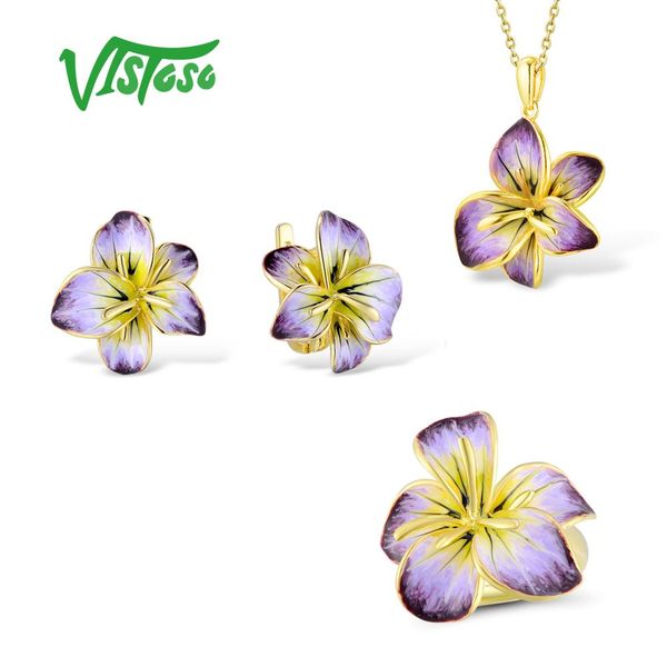 

vistoso jewelry sets for woman white cubic zirconia jewelry set earrings pendant ring 925 sterling silver fine enamel, Black
