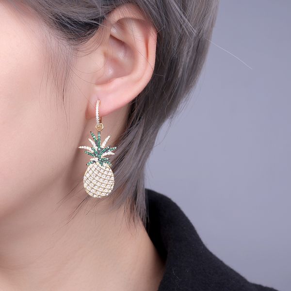 

summer pineapple hoop earrings for women colorful cz earrings sterling 100% authentic 925 sterling silver jewelry for women ae035
