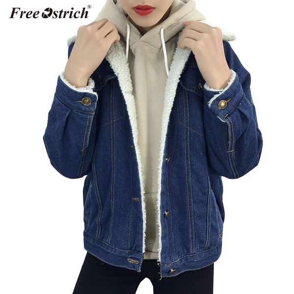 

ostrich women's thick jeans jacket denim fleece faux fur collar coat women 2019 winter padded warm coats outwear n30, Black;brown