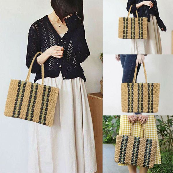 

uk women lady striped handbag shoulder tote satchel boho beach messenger bag new summer beach rattan shoulder bag