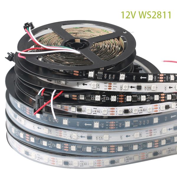 

dc12v 5м ws2811 led pixel полосы света rgb полноцветный 5050 лента гибкая адресный цифровой led лента 30led 60led ip30 ip65 ip67 черный fpc
