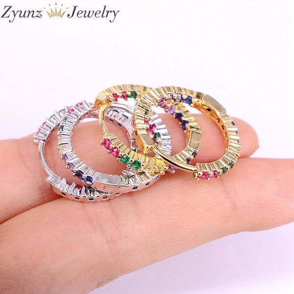 

10pairs, 20mm, gold/silver color cz rainbow round circle hoop earrings for girl women delicate fashion jewelry, Golden;silver