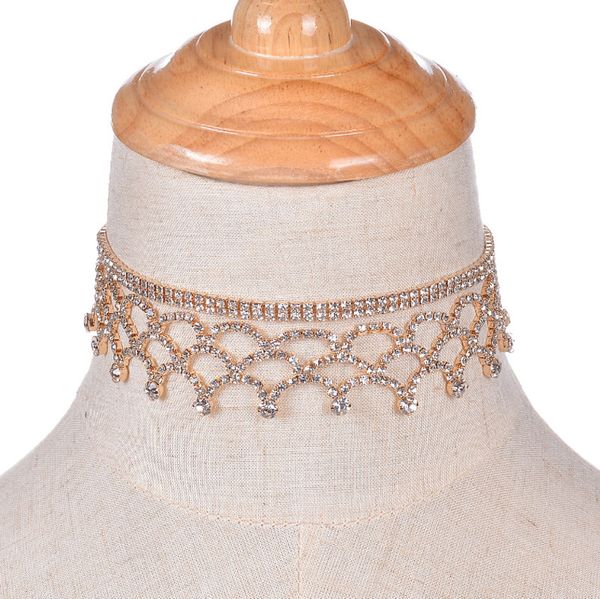 

fashion-brand claw crystal tiara chokers statement necklace for women chunky necklace crowns jewelry rhinestone collars wedding accessories, Golden;silver