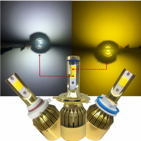 

yhkoms h4 led car led headlight h7 h8 h9 h11 h1 h3 h27 880 881 hb3 9005 hb4 9006 9012 dual double color light 3000k 6000k