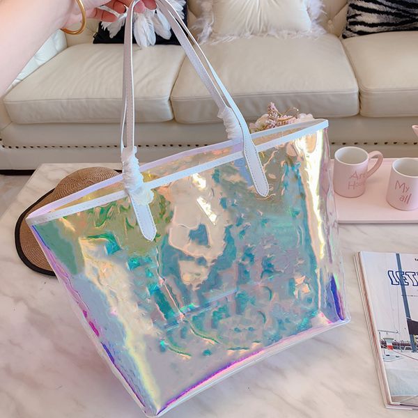 

classic printing pvc designer luxury handbags purses transparent designer tote bag jelly package laser dazzle colour beach bag shopping bags