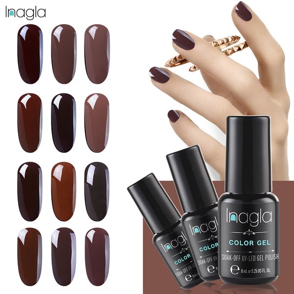 

inagla 36 pure color brown series gel polish soak off 8ml long lasting need led uv lamp glue manicure gel varnish, Red;pink