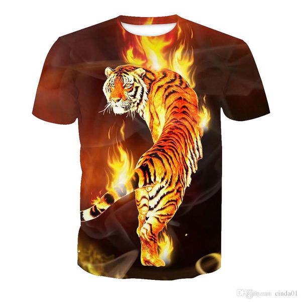 

новый mans огонь tiger printed повседневный tshirts summer мужской high street tees casual короткий рукав crew neck tops, White;black