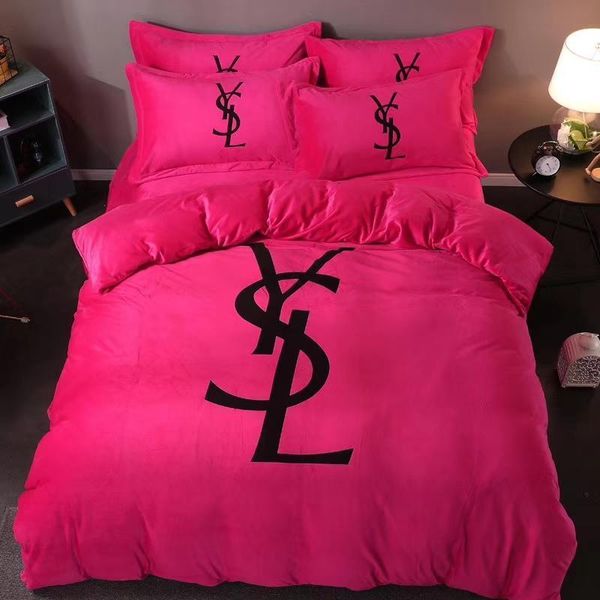 

fashion design letter print bedding set flanneled bedding set 4pcs fashion cotton cover sets bedsheet home textile bedding supplies 00