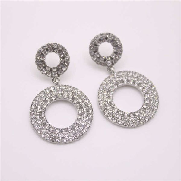 

drop lady gift jewelry crystal women dangle round geometric earrings, Silver