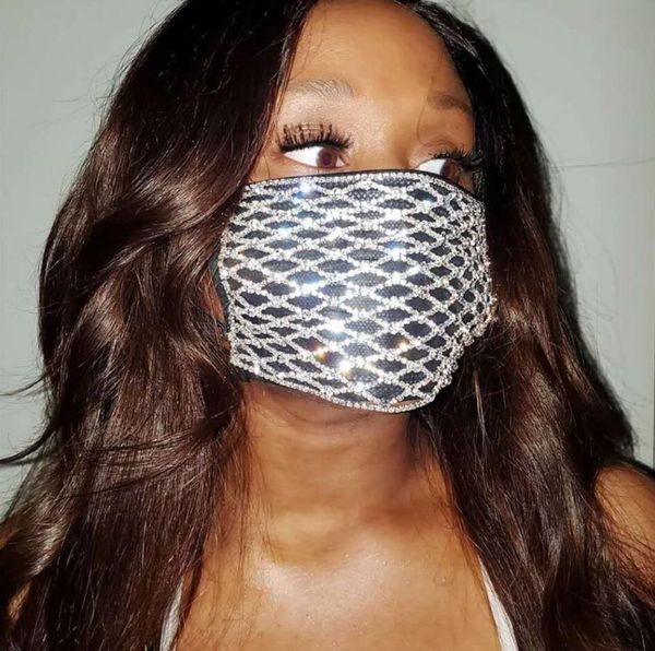 

rhinestone fashion party mouth mask face crystal designer luxury bling bling face mask masks halloween women jewellery