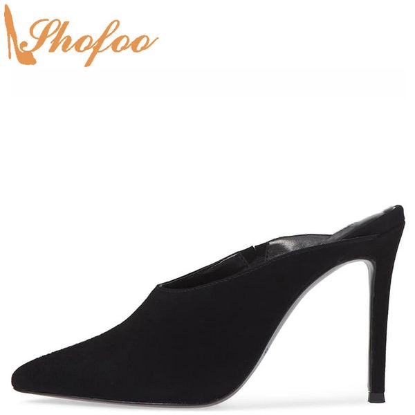 

black super high thin heels women mules outside slippers stiletto large size 13 16 ladies cascual mature concise shoes shofoo