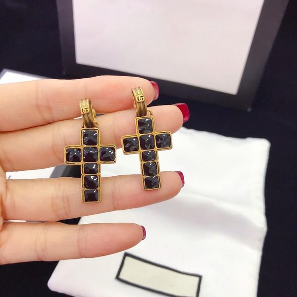 

selling personality retro cross crystal diamond designer earrings luxury designer jewelry women earrings, Golden