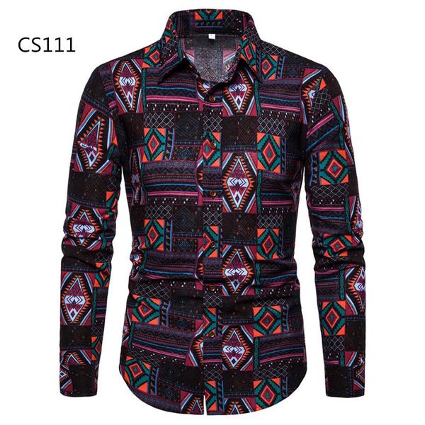 

large size 2019 four seasons floral print shirt men casual long sleeve slim fit shirt turn-down collar cotton white man, White;black