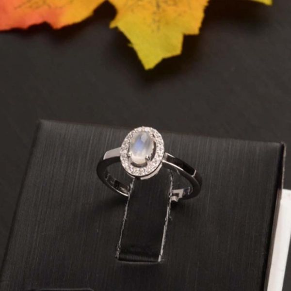 

natural moonstone s925 sterling silver ring simple elegant jewelry for women, Black