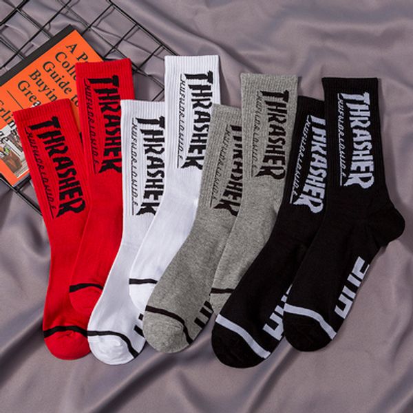 

fashion brand socks for men women skateboards stockings striped middle long hip hop fashion designer socks, Black