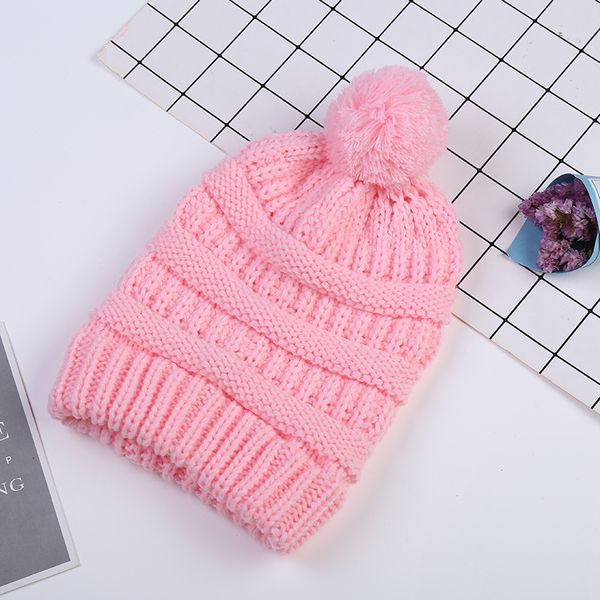 

2019 for winter 6colors kid knit crochet beanies hat girls soft ball winter warm hat outdoor baby pompom ski caps, Yellow