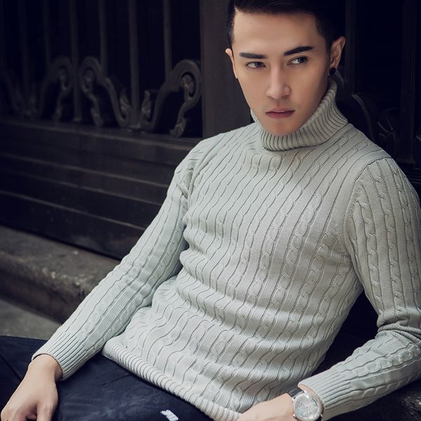 

male outdoor slim turtleneck sweater trend men thick pullover sweater quality knitted blending casual sweaters homme size -3xl, White;black