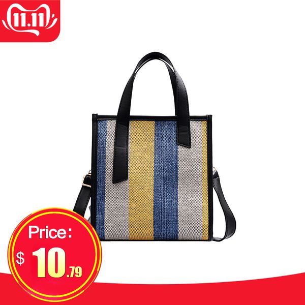 

vintage bucket bag canvas bag fashion stripe single shoulder slant shopping