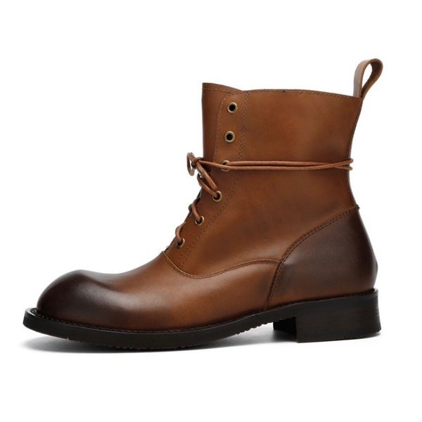 

winter handmade mens cowhide genuine leather work safety shoes man lace up shoes high vintage motorcycle ankle boots