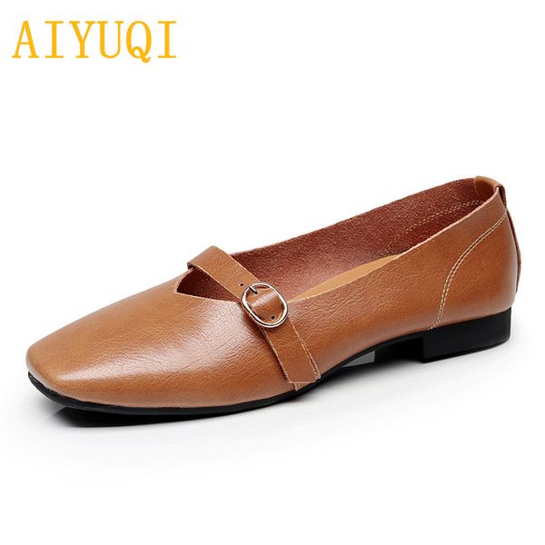 

aiyuqi women flat shoes 2019 spring new genuine leather women casual shoes, large size 35-43 comfortable mother shoes, Black