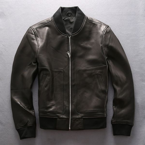 

black avirexfly men sheepskin genuine leather jackets a2 flight bomber jacket baseball suits knit sleeve