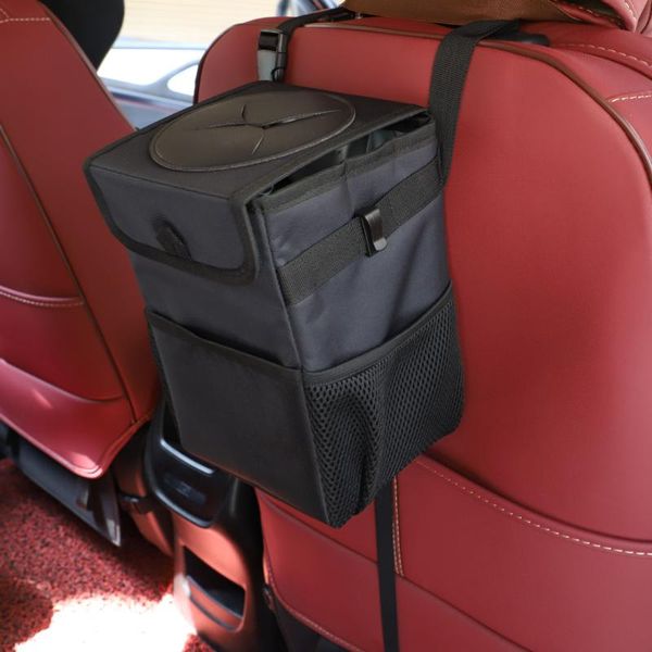 

multifunction waterproof odor blocking car trash bag with 3 storage pockets delicacy car trash can auto litter garbage bag black