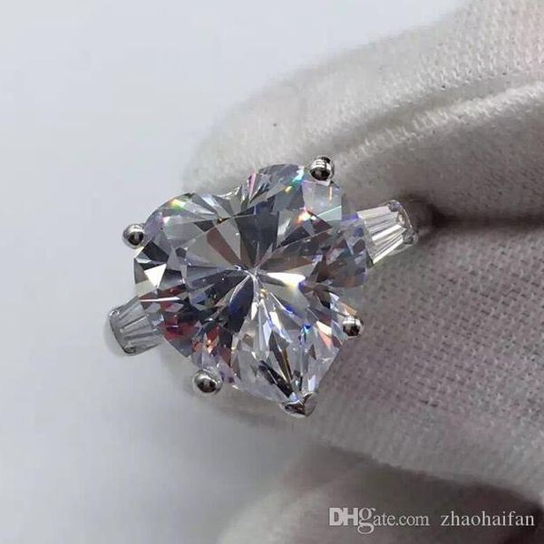 

zhf jewelry security logo 100% solid 925 sterling silver rings for women 4ct sona cz diamond engagement wedding ring fine jewelry, Golden;silver