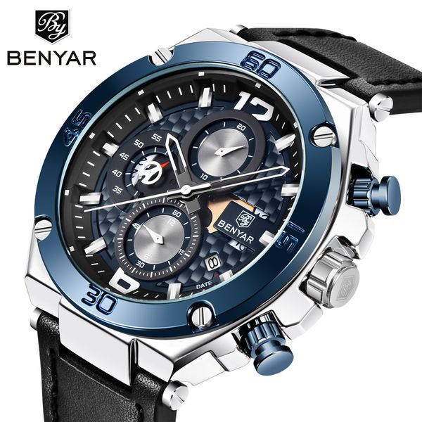 

benyar 2019 new men's watches fashion business watch men quartz wristwatch mens waterproof watch men relogio masculino, Slivery;brown