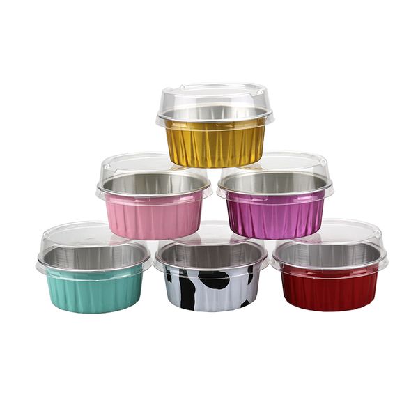 

100pcs food grade aluminum foil baking mold cheese cake pudding cup high temperature resistance bread cup with lid