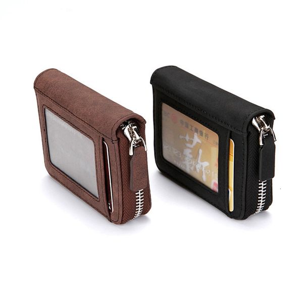 

korea fashion nubuck leather anti-magnetic rfid women wallets short zipper purse coin wallets men card holder xf272, Red;black