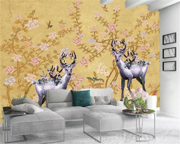 

3d обои стены простые ручной росписью благоприятный пятнистый олень hd животных гостиная спальня украшение mural обои