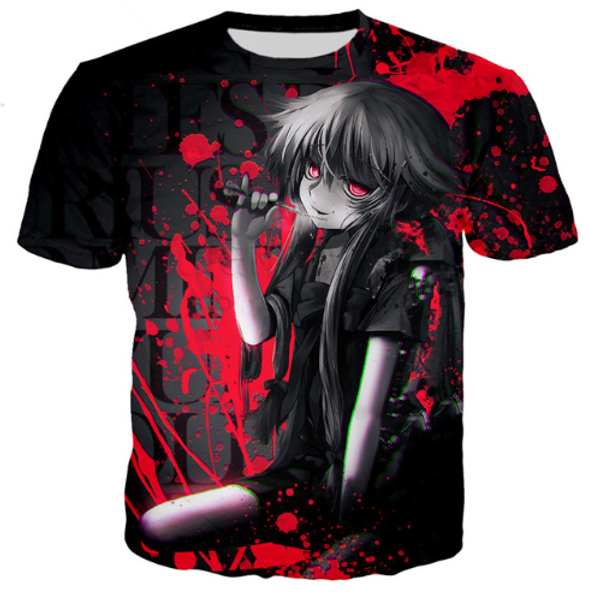 

classic anime mirai nikki fashion t shirt 3d print men/womens summer round collar short sleeve casual harajuku style u1636, White;black