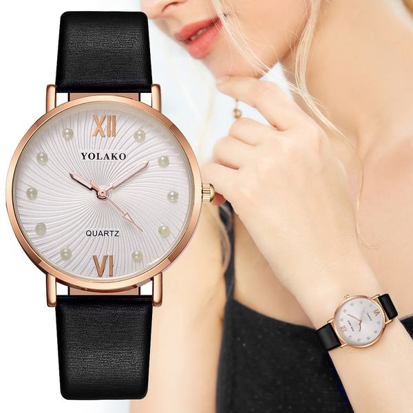 

luxury women yolako women's casual quartz leather band newv strap watch analog wrist watch wristwatch clock gift doamne ceas#9, Slivery;brown