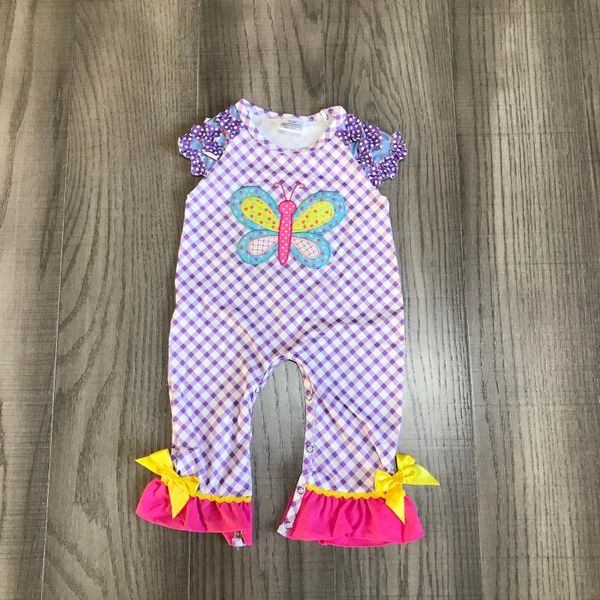 

весна новые поступления новорожденных девочек с коротким рукавом хлопок бабочка цветочные рюшами бутик ползунки пачка одежда лаванда плед де, White