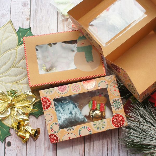 

22*15*7cm 10pcs kraft paper bright red merry christmas snowman design paper box candle jam bake diy party favors gifts packaging