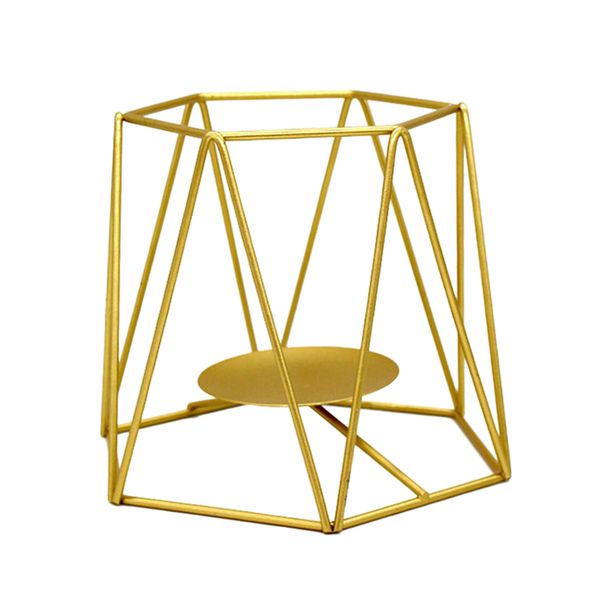 

golden geometric candle holder centerpieces for wedding party