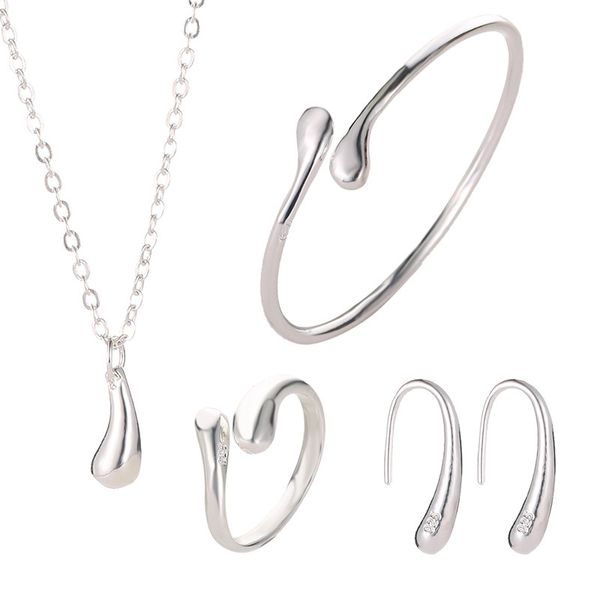 

exquisite water drop jewelry sets silver gold color necklace earrings ring bracelet jewelry set for women 4 piece set