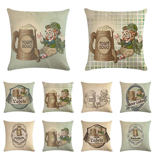 

beer labels brand's brewery print pillow case 45*45 cases cotton linen sofa car cushion cover home wholesale dropshipping zy1205
