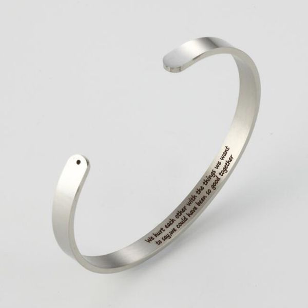 

fashion engraved bracelets personalized cuff silver gold charm cuff bracelet stainless steel bangle, White