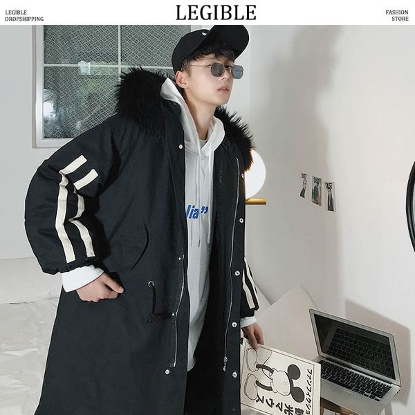 

legible 2019 cargo parka men coats winter jacket men thicken fur hooded outwear warm coat casual medium-length mens coat, Tan;black